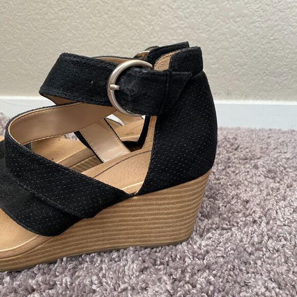 Dr Scholl's Black Wedge Summer Vacation Adjustable Strap Sandals Size 7.5 - Picture 9 of 11